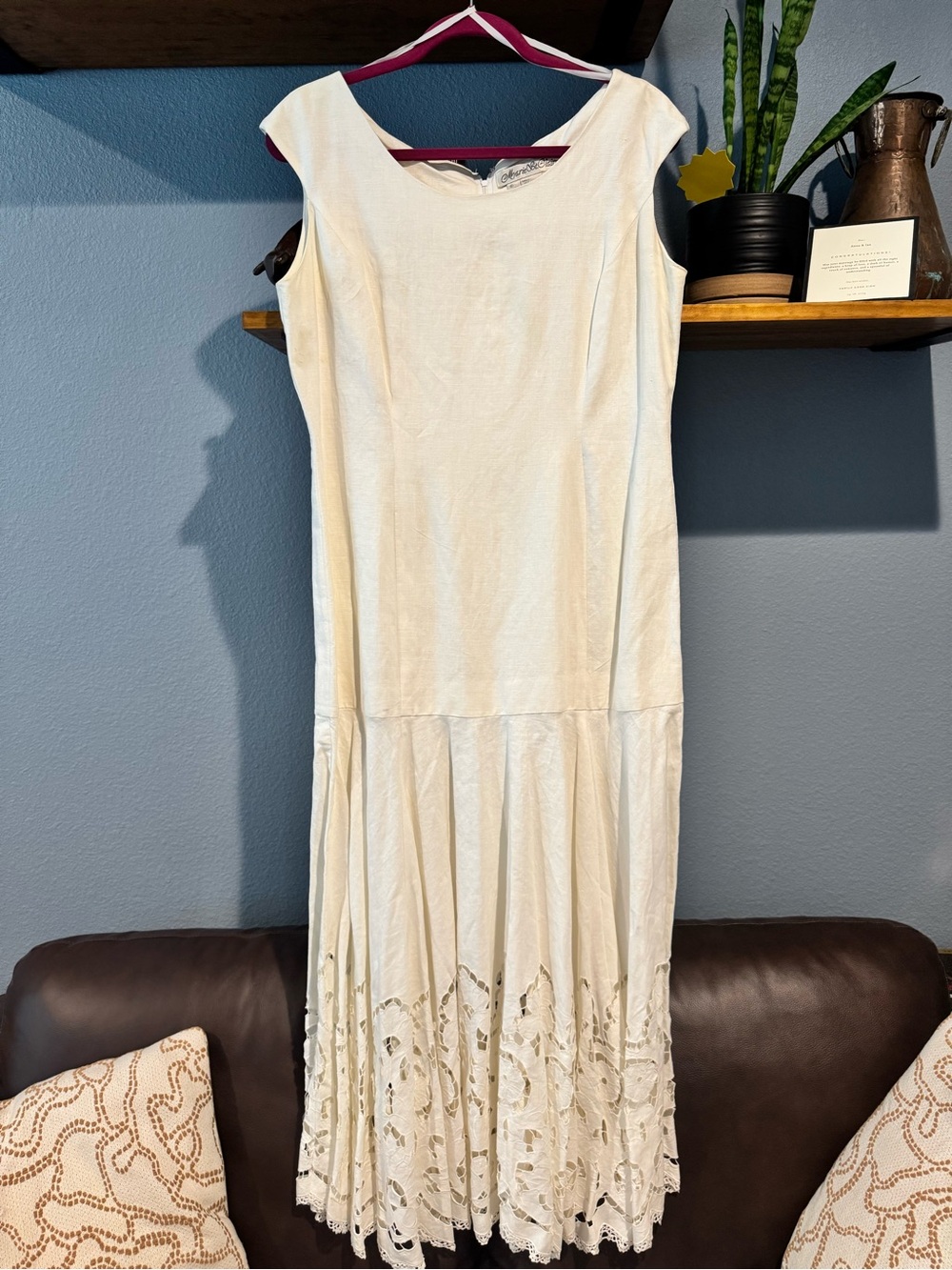 Vintage Marie St. Claire Cream Lace Cotton and Linen Dress